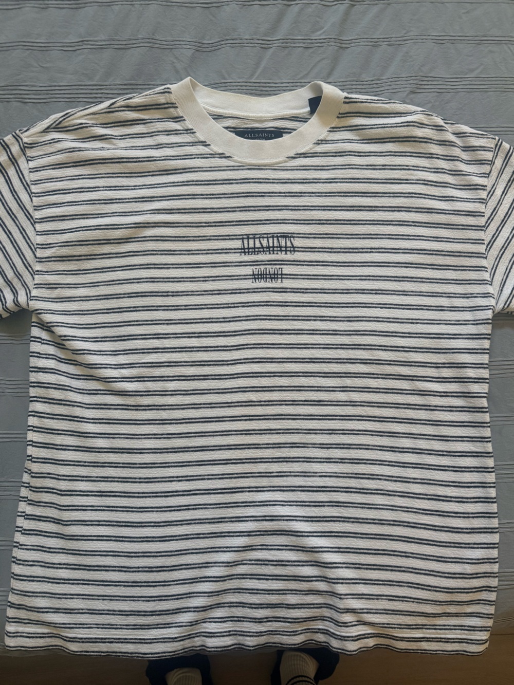 All Saints Navy and White Striped Throw